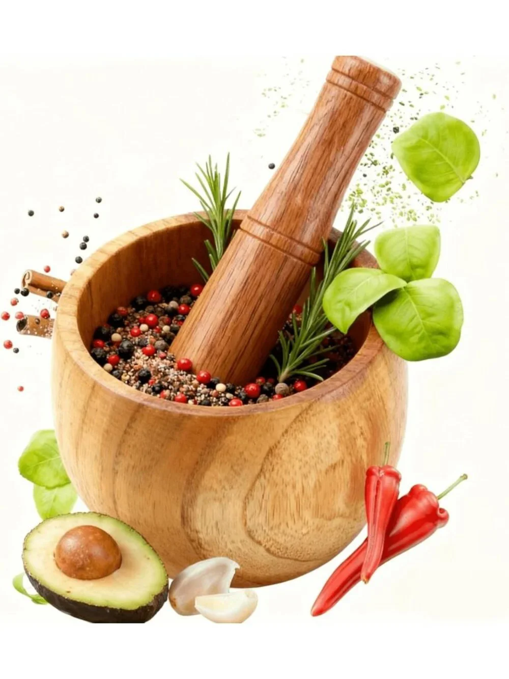 2 Pack Wooden Mortar & Pestle Set - Jujube Wood Herb & Spice Grinder for Kitchen
